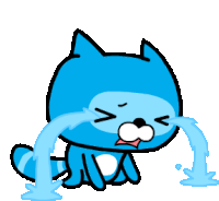 a cartoon of a blue cat crying with water coming out of its eyes