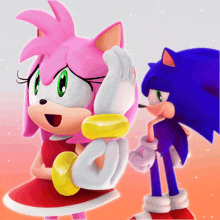 a couple of cartoon characters standing next to each other including amy and sonic