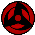 a red and black circle with a triangle in the middle