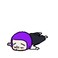 a cartoon of a person with purple hair laying on their stomach .