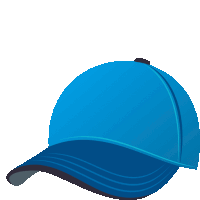 a blue baseball cap with a black stripe on the bottom