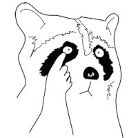 a black and white drawing of a raccoon with a hand on its face .