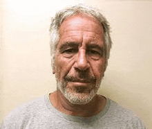 a man with a beard and gray hair is standing in front of a white wall and looking at the camera .