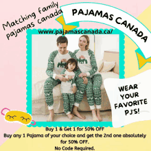 an advertisement for pajamas canada with a picture of a family