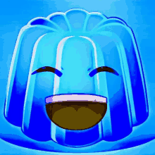 a cartoon illustration of a blue jelly with a smiley face on a blue background .