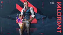 a man in a suit and tie is holding a sword in a video game called valorant .