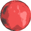 a pixel art illustration of a red planet with a heart on it