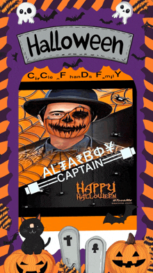 a halloween poster with a man with a pumpkin face painted