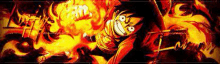 a monkey d luffy from one piece is surrounded by fire .