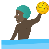 a man in a blue swim cap is holding a water polo ball over his head