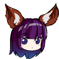 a cartoon drawing of a girl with purple hair and brown ears