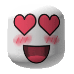 a white smiley face with red hearts in its eyes and a kiss on its cheek .