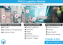 a flyer for the fmcg logistics market shows a person using a laptop