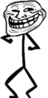 a black and white drawing of a troll face on a stick figure