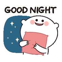 a cartoon character is holding a pink pillow and the words good night are above him