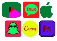 a snapchat icon is surrounded by other icons including an apple and canva