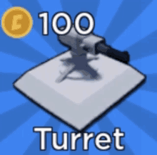 a picture of a turret with a coin in the background