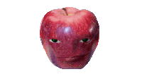 a red apple with a face on it