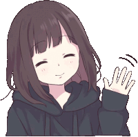 a drawing of a girl in a black hoodie waving her hand