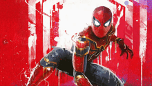 a painting of spider man on a red and white background