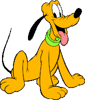 a cartoon dog wearing a green collar with his tongue out