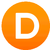 an orange circle with a white letter d in it