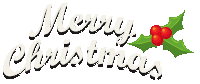 a merry christmas logo with a holly leaf and berries