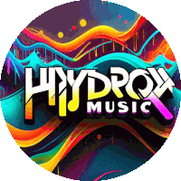 a colorful logo for hydrox music with a rainbow background