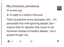 a screenshot of a reply to liddell 's mohawk from 39 minutes ago