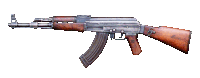 an assault rifle with a wooden grip and a metal barrel on a white background