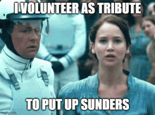 a man and a woman are standing next to each other with a caption that says volunteer as tribute to put up sunders