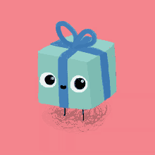 a cartoon drawing of a blue gift box with a bow