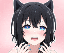 a girl with a cat ear has a heart in her eyes