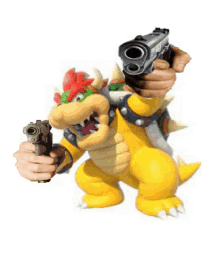 bowser from mario bros is holding two guns