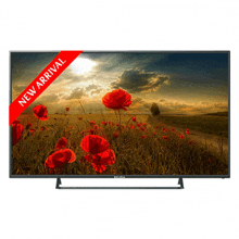 a television with a picture of red flowers and the words new arrival