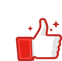 a red and white thumbs up sign with sparkles