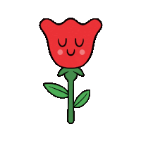 a cartoon drawing of a red rose with eyes closed