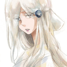 it is a drawing of a girl with long white hair and a star in her hair .