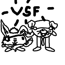 a black and white drawing of a dog and a rabbit with the word vsf written in the background