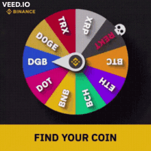 an advertisement for veed.io binance has a spinning wheel