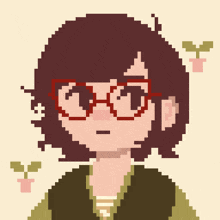 a pixel art of a girl wearing glasses and a green vest