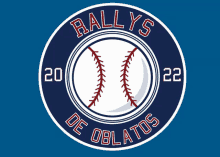 a logo for rally 's de oblatos with a baseball in the middle