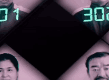 a digital clock displays the time as 3:00 and shows four faces