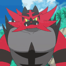 a red and black pokemon with a star on its chest