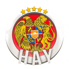 a logo with a lion and eagle with the word hay below it