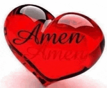 a red heart with the words amen on it .