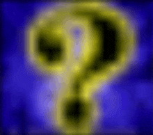 a yellow question mark on a blue and black background .