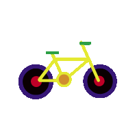 a yellow bicycle with purple wheels on a white background .