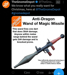 an ad for the gnome depot shows a wand of magic missile