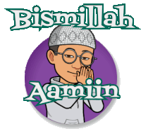 a cartoon of a man praying with the words bismillah aamin